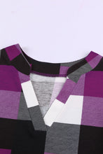 Load image into Gallery viewer, Plaid Split V-Neck Roll-Tab Top
