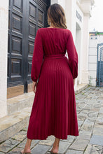 Load image into Gallery viewer, Pleated Long Sleeve Surplice Maxi Dress