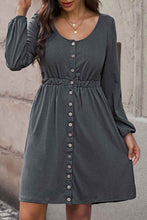 Load image into Gallery viewer, Plus Size Button Front Elastic Waist Long Sleeve Dress