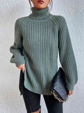 Load image into Gallery viewer, Full Size Turtleneck Rib-Knit Slit Sweater