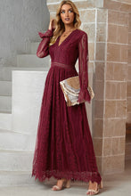 Load image into Gallery viewer, Scalloped Hem Flounce Sleeve Lace V-Neck Maxi Dress