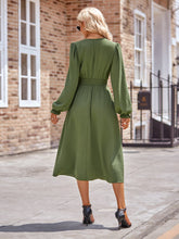 Load image into Gallery viewer, Buttoned V-Neck Flounce Sleeve Midi Dress