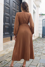 Load image into Gallery viewer, Pleated Long Sleeve Surplice Maxi Dress