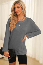 Load image into Gallery viewer, Waffle-Knit Round Neck Long Sleeve Sweatshirt