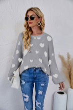 Load image into Gallery viewer, Heart Print Fuzzy Crewneck Long Sleeve Sweater