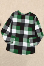 Load image into Gallery viewer, Plaid Split V-Neck Roll-Tab Top