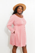 Load image into Gallery viewer, Plus Size Button Front Elastic Waist Long Sleeve Dress