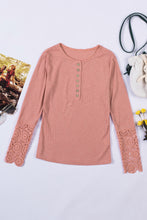 Load image into Gallery viewer, Crochet Lace Hem Sleeve Button Top