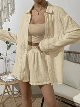 Load image into Gallery viewer, Dropped Shoulder Button Up Top and Elastic Waist Shorts Set
