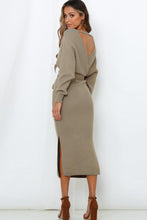 Load image into Gallery viewer, Surplice Neck Bow Waist Slit Sweater Dress
