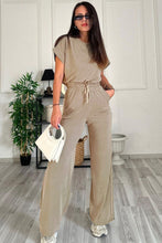 Load image into Gallery viewer, Round Neck Short Sleeve Top and Drawstring Pants Set
