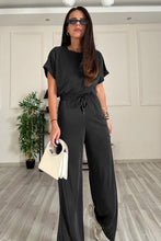 Load image into Gallery viewer, Round Neck Short Sleeve Top and Drawstring Pants Set
