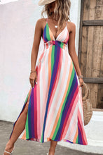 Load image into Gallery viewer, Multicolored Stripe Crisscross Backless Dress
