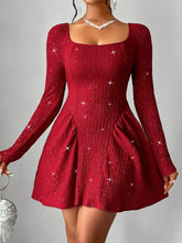 Load image into Gallery viewer, Backless Glitter Square Neck Long Sleeve Mini Dress
