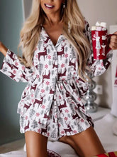 Load image into Gallery viewer, Printed Collared Neck Long Sleeve Top and Shorts Lounge Set
