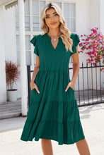Load image into Gallery viewer, Ruched Notched Cap Sleeve Dress
