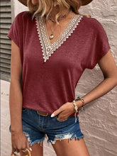 Load image into Gallery viewer, Full Size Lace Detail V-Neck Short Sleeve T-Shirt
