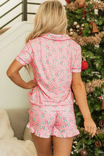 Load image into Gallery viewer, Candy Cane Collared Neck Top and Shorts Lounge Set
