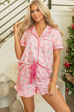 Load image into Gallery viewer, Candy Cane Collared Neck Top and Shorts Lounge Set
