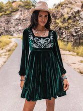 Load image into Gallery viewer, Embroidered Square Neck Long Sleeve Dress
