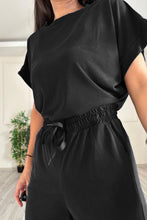 Load image into Gallery viewer, Round Neck Short Sleeve Top and Drawstring Pants Set

