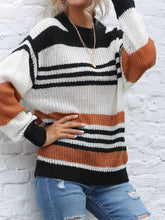 Load image into Gallery viewer, Contrast Striped Round Neck Long Sleeve Sweater

