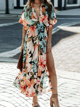 Load image into Gallery viewer, Floral Plunge Half Sleeve Dress
