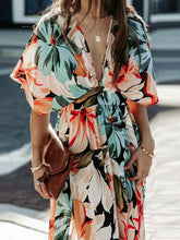 Load image into Gallery viewer, Floral Plunge Half Sleeve Dress
