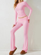 Load image into Gallery viewer, Round Neck Long Sleeve Top and Pants Set
