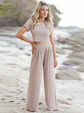 Load image into Gallery viewer, Short Sleeve T-Shirt and Wide Leg Pants Set
