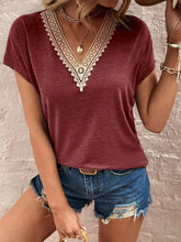 Load image into Gallery viewer, Full Size Lace Detail V-Neck Short Sleeve T-Shirt
