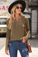 Load image into Gallery viewer, Crochet Lace Hem Sleeve Button Top
