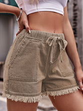 Load image into Gallery viewer, Drawstring Raw Hem Denim Shorts
