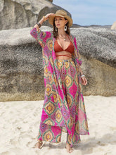 Load image into Gallery viewer, Printed Open Front Cardigan and Pants Set
