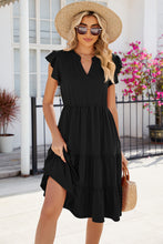 Load image into Gallery viewer, Ruched Notched Cap Sleeve Dress
