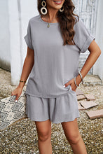 Load image into Gallery viewer, Round Neck Short Sleeve Top and Elastic Waist Shorts Set
