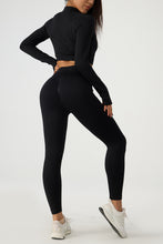 Load image into Gallery viewer, Quarter Zip Raglan Sleeve Top and High Waist Leggings Active Set
