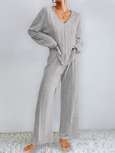 Load image into Gallery viewer, V-Neck Long Sleeve Top and Pants Set
