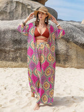 Load image into Gallery viewer, Printed Open Front Cardigan and Pants Set
