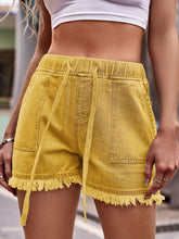 Load image into Gallery viewer, Drawstring Raw Hem Denim Shorts
