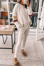 Load image into Gallery viewer, Striped Round Neck Sweatshirt and Drawstring Joggers Set
