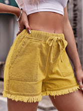 Load image into Gallery viewer, Drawstring Raw Hem Denim Shorts
