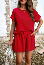 Load image into Gallery viewer, Round Neck Short Sleeve Top and Elastic Waist Shorts Set
