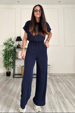 Load image into Gallery viewer, Round Neck Short Sleeve Top and Drawstring Pants Set
