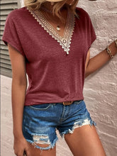 Load image into Gallery viewer, Full Size Lace Detail V-Neck Short Sleeve T-Shirt
