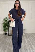 Load image into Gallery viewer, Round Neck Short Sleeve Top and Drawstring Pants Set
