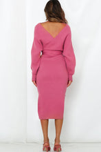 Load image into Gallery viewer, Surplice Neck Bow Waist Slit Sweater Dress
