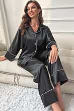 Load image into Gallery viewer, Contrast Piping Button-Up Top and Pants Pajama Set
