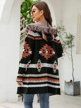Load image into Gallery viewer, Fringe Geometric Hooded Long Sleeve Cardigan
