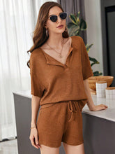 Load image into Gallery viewer, Full Size Waffle-Knit Dropped Shoulder Top and Shorts Set
